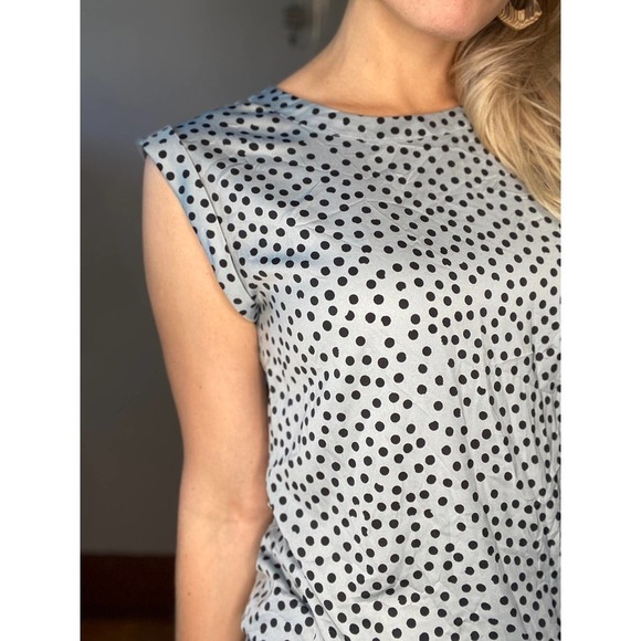 Ann Taylor Egg Shell Blue Polka Dot Sleeveless Blouse - Picture 4 of 6